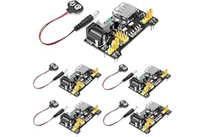 RUNCCI-YUN 5Pcs 3.3V 5V Breadboard de Fuente de alimentación Módulo con Clip de Batería de 9V Cable de Alimentación 2.1x 5.5mm Macho DC Jack Plug para Arduino