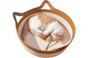 Smileshiney Cesta Per Gatti In Corda | 50x50x17 Cm Letto Per Gatti Nest Da Scrivania, Cuccia Per Gatti In Corda Di Cotone Intrecciata A Mano, In Corda Di Cotone, Comoda Cuccia Per Animali Domestici