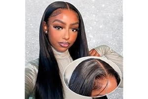 LADIARYF Perruque Femme Naturelle Brésilien Perruque Femme Courte Naturelle Pre Cut Lace Wear And Go Glueless Wig Human Hair Perruque Cheveux Humain Straight 180% Densité 13x4 Lace Wig Human Hair 18 Pouces