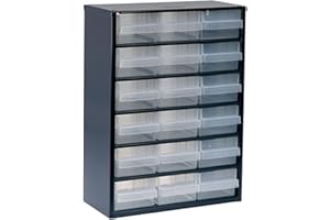raaco Organizador de Tornillos C9-18, con 18 Cajones, Capacidad 20 kg, 15 x 30,6 x 41,7 cm, Apto para Montaje en Pared, Clasificador de Tornillos y Pequeñas Piezas para Taller