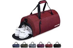 BECOJADDE Gym Bag for Women Men with Shoe Compartment & Wet Pocket, 35L Travel Sports Duffel Bags Overnight Bag Weekend Bag Hospital Bag with Padded Shoulder Strap for Fitness and Workout, Burgundy