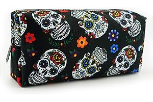 LPARKIN Piórnik z motywem cukrowej czaszki, bardzo duży, etui na długopisy lub kosmetyki