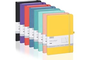 POPRUN A5 Lined Journal Notebook, 8 Pack PU Leather Hardback Notepad for Writing, Business Work, Travel, Office, School, 14 x 21cm, 240 Pages Classic College Ruled Journals Notes Pad, Multicolored