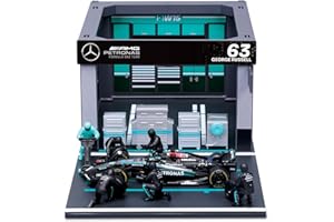 Bburago - Formule 1 Pit Stop Mercedes AMG #Russell - Set 1/43 avec Figurines De Mécaniciens, Stand Et Accessoires - Modèle Réduit Officiel F1 - Détails Réalistes - Edition Collector