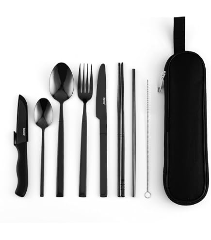 Set De Couverts De Voyage Outlery – Acier Inoxydable, Paille Pliable – Noir