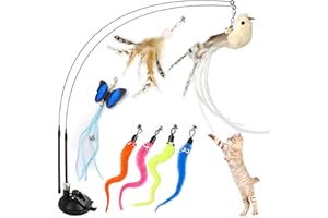 GIAPINST Giocattolo con Piume per Gatti, Gioco Gatto, Giocattoli Interattivi per Gatti Indoor - con Uccellino, Farfalle, Ciondolo Bruco(10 Pezzi)