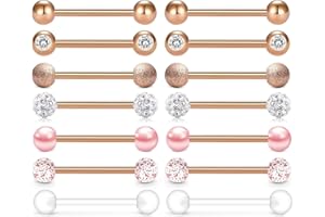 AceFun Piercing Pezón Piercing Lengua 14G Acero quirúrgico Flexible Plata Oro Rosa Bola Perla Aros Herradura Barbells Piercing Joyería