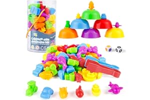 StarryTiger Giochi Montessori 3 4 5 Anni, 46 Pezzi Conteggio degli Il Traffico Ordinamento dei Colori Giocattoli, con Ciotola e Pinzette e Dadi, Miglior Giocattoli Educativi Regalo per Bambini