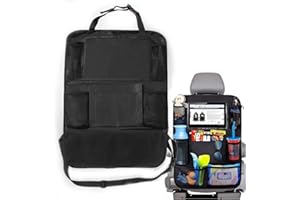 FEMONGY Organisateur Voiture Enfant Protege Siege Voiture Enfant 10 Poches Rangement Organisateur Protection Dossier Siege Accessoire Voiture avec Transparent Poche pour iPad 10'' (1)