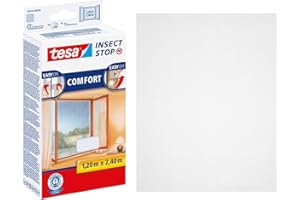 tesa Insect Stop Hook & Loop Comfort Zanzariera per Finestre a Doppia Anta, Senza forature, Rimovibile senza tracce, Lavabile e riutilizzabile, Bianco, 120 cm x 240 cm