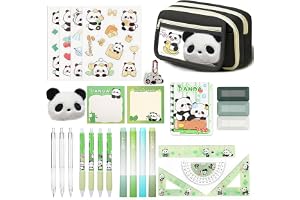 yolzhxe 28-Piece Office Supplies Panda Set | with Case, Markers, Gel Pens, Ruler, Panda Large Capacity School Case Office Sup