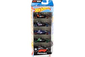 Hot Wheels Formula 1 Pack de cinco coches de carreras, vehículos de juguete coleccionables metálicos a escala 1:64 con decoraciones de equipos de F1, JGF58