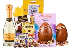 ANT & CHID Easter Eggs Chocolate Gifts for Adults both Women and Men-Prosecco Wine 20cl Easter Gift for Women-Thornton Easter Egg Chocolate+Assorted Truffles+Belgian Chocolate Easter Gift Set