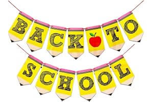 Propsicle Welcome Back To School Hanging Banner Decoration Items (Pack of 1 Set) For Kids, Pencil-Shaped Letters, Yellow and Pink, Classroom Welcome Sign