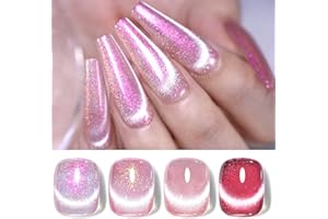 Born Pretty Smalto Semipermanente Unghie Magnetico Rosa Serie Auroras Cat Magnetic Eye Gel Nail Polish Jelly Glitter Magnetico Soak Off UV LED Smalti per Unghie, 5ML 4PCS
