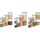 Amazon Brand - Solimo Checkered Jar Container Set of 24 | 2000ML, 1000ML, 500ML, 250ML | Plastic | Transparent, Blue