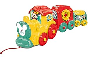 Disney Baby Clementoni - Activity Train, Trenino Trainabile con Vagoni Impilabili, per Bambini 10+ Mesi, Gioco Prima Infanzia per Comprendere la Relazione Causa-Effetto, 17168