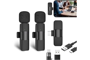 Pulilang Microfono Lavalier Wireless,Microfoni Wireless Professionali per iPhone/Android Phone/Laptop,Riduzione del Rumore,Mini Microfono per Youtube,TikTok,Vlogging,Trasmissioni dal Vivo,Interviste