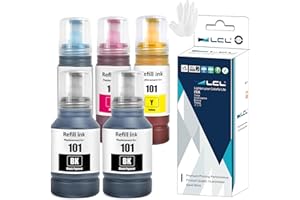 LCL Drukarka do butelek z atramentem kompatybilna z Epson 101, C13T03V14A, C13T03V24A, C13T03V34A, C13T03V44A, L4150, L4160, L6160, L6170, L6190 (5-pak 2K Pigment 127M). L, 1C1 Mm. 1Y Dye 70 ml