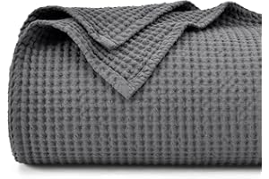 PHF 100% Cotton Waffle Weave Blanket Double Size 150 x 200cm, Pre-Washed Lightweight Breathable Throw Blanket for Summer, Oeko-TEX Certified for Bed Sofa, Home Decor, Charcoal Grey