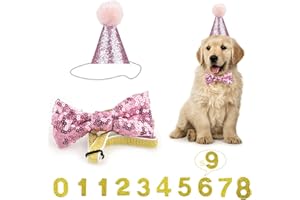 FANTASYON Dog Birthday Hat, Reusable Dog Cat Party Hat with Bow Tie Collar and Blue Number for Pet Puppy Cat Birthday Party Decorations, Pet Costumes Headwear Accessories (Pink)