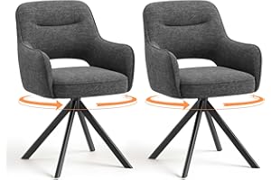 COLAMY 360°Swivel Dining Chairs Set of 2, Fabric Chairs for Dining Room with Armrests, Hollow Backrest and Thick Seat Cushion, Kitchen Chair with Anti-Slip Pads, armchairs for living Room, Grey