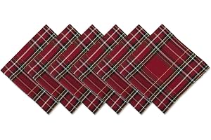 DII metalliskt tyg, polyester, röd tartan rutig, julservett, 20 x 20