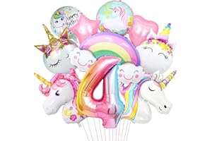 AURASKY Luftballon Einhorn 4, 3D Folienballon Einhorn, Zahl 4 Folienballon, XXL Unicorn Ballon Set, Luftballon Regenbogen Stern Herz, für Mädchen Geburtstags Festival Party Dekoration