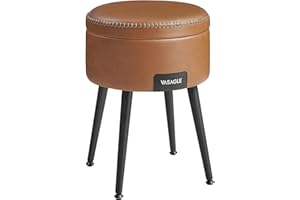 ‎VASAGLE VASAGLE EKHO Kolekcja - Otomana do przechowywania, PU z przeszyciami, nowoczesny z połowy stulecia, okrągły stołek do przechowywania ze stalowymi nogami, pojemność 150 kg, karmelowy brąz LOM005K01