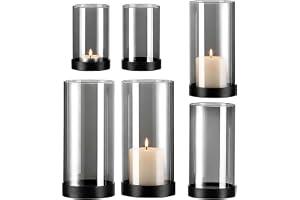 Relaxdays ljuslyktor, 6-pack, rökfärgat glas med metallfot, grå