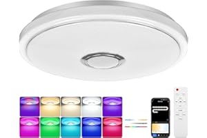 OGVDOE 60W Plafonnier Rond LED Dimmable Changement de Couleur RGB Lampe de Plafond Ø40CM Éclairage de Plafond LED avec Haut-parleur Bluetooth Télécommande et App Contrôle pour Chambre Salon
