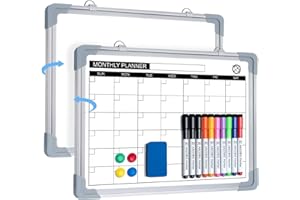 ARCOBIS Monthly Planner Whiteboard Calendar for Wall, 40 x 30cm A3 Wall Planner Mini Magnetic White Board, Hanging Double-Sided to Do List Memo Board for School, Home, Office, Gym
