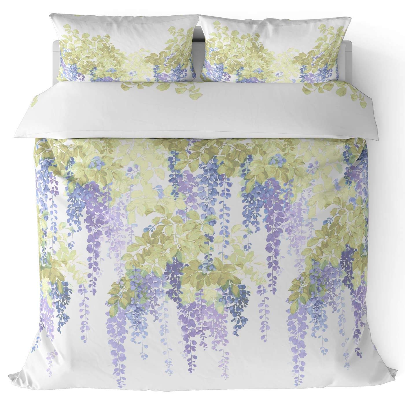 Lilac Purple Floral Blooms Duvet Cover, Shanklin Modern Wisteria Trailing Flowers Design Duvet