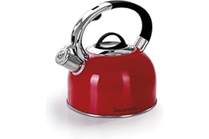 Barazzoni Bollitore, Acciaio Inox 18/10, Rosso Lucido, Induzione+Gas, Beccuccio dosatore, Fischio nel tappo. Ampio coperchio apribile