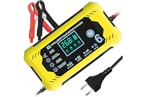 YOYOPOW Cargador de bateria 6A/12V,Cargador de bateria de Coche con Pantalla LCD Inteligente,Cargador de baterias Coche y Moto, para Cargar y Reparar baterías de Plomo-ácido.