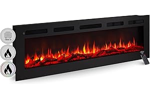 BALDERIA cheminée électrique Leif 60" | Foyer électrique Mural avec Effet de Flammes 3D | Chauffage 2000W, éclairage LED | Cheminée encastrable avec télécommande, minuteur & Thermostat | Noir