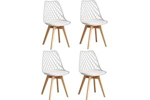 GrandCA HOME Set di 4 Sedie da Pranzo, Sedie da Cucina Moderne con Seduta Rivestita in pelle e Gambe in Faggio, Adatte a Cucine e Sale da Pranzo - Bianco