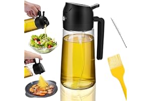 OUXAYAPL 2 in1 Ölsprüher für Speiseöl , 470ml Öl Sprühflasche mit Silikon-Ölbürste, Reinigungsbürste, Öl Sprüher Können Ölspray und Gießen zum Kochen, Grillen, Heißluftfritteuse, Salat, Backen (Schwarz)