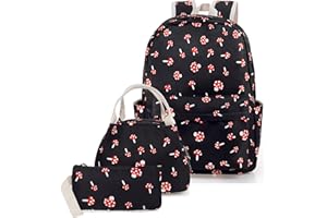 Mushroom School Bag 3-in-1 Kids Bookbag Set, Junlion Laptop Backpack Lunch Bag Pencil Case Gift for Teen Girls Womens