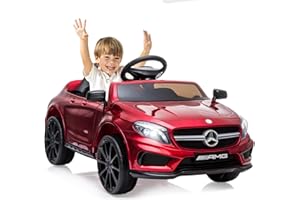 LOGEEYAR Coche eléctrico para niños de 12V Mercedes Benz AMG con Mando a Distancia 2.4G,Vehículos eléctricos de 2 Puertas con MP3,claxon,Luces LED y cinturón de Seguridad para niños a Partir de 3 años,Rojo1