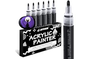 JEFFNIUB Pennarello Acrilico Nero Punta Media, 6 Pezzi pennarello Nero indelebile Pennarelli per Tessuti, Legno, Vetro, Ceramica, Sassi