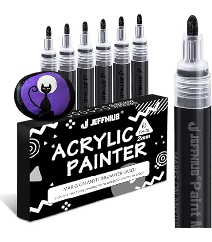 Marqueur Acrylique Noir 0,7 Pointe Fine, 6 Feutres Acryliques