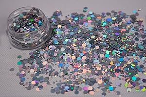 FYVIE STAR FABRICS Chunky Mixed Body & Festival Glitter in 60 Colours 100gm 50gm & Sample Bags (CG-14 Silver Holographic) (100 Gram Bag)