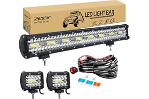 RIGIDON 8D 58 cm 23 pouces 480W led light barre avec 12V faisceau de câblage kit, 2 Pcs 4 pouces 60W projecteurs, barre lumineuse led pour offroad Véhicules Voiture camions 4x4 tracteur ATV,6000K