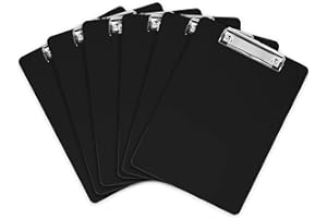 OFFICE SOLUTIONS DIRECT Porte Documents Plastique avec Clip en Métal | Porte-Blocs Résistant Pour Papier A4 | Fixe jusqu’à 100 feuilles. Support Bloc-notes Acrylique Coloré à Pince Rigide | Lot de 6 (Noir)