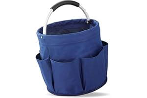 Maximex Reinigungs Caddy, Putztasche mit 6 Außenfächern, 16 l Hauptfach, stabiler Organizer für Putzmittel und Zubehör, gepolsterter Tragegriff, faltbar, wasserabweisend,Ø 28 x 26,5 cm, Polyester,Blau