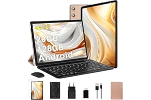 Biegedy Tablet 10 Pollici Android Tablet 20GB RAM+128GB ROM (1TB TF), Tablets 5G/2.4G WiFi 6 Octa-Core, Widevine L1/GMS/Bluetooth 5.0/6000mAh/5+8MP, 2 in 1 Tastiera+Mouse - Oro