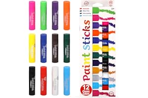 Playkidiz Bâtons de peinture, bâtons de peinture au crayon torsadé, peinture à la détrempe et à l'affichage sans dommages, séchage, 3 ans et plus (paquet de 12 néon et métallisé)