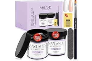 Saviland Gel Construction Ongle U V Kit, 2*100g Dur Gel Clair et Nudes pour ongles, Professionel Builder avec 100PCS Chablon et Pinceau à Ongles Lime à Ongles pour Extension