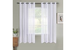 Woaboy Lot de 2 Rideaux Voilage à Oeillet Rideau Semi-Transparent intérieurs pour Chambre Salon Maison 140x145 cm Blanc